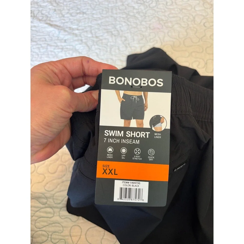 Bonobos Mens Swim Short 7 Inch Inseam Black Mesh Liner‎ 4-Way Stretch XXL